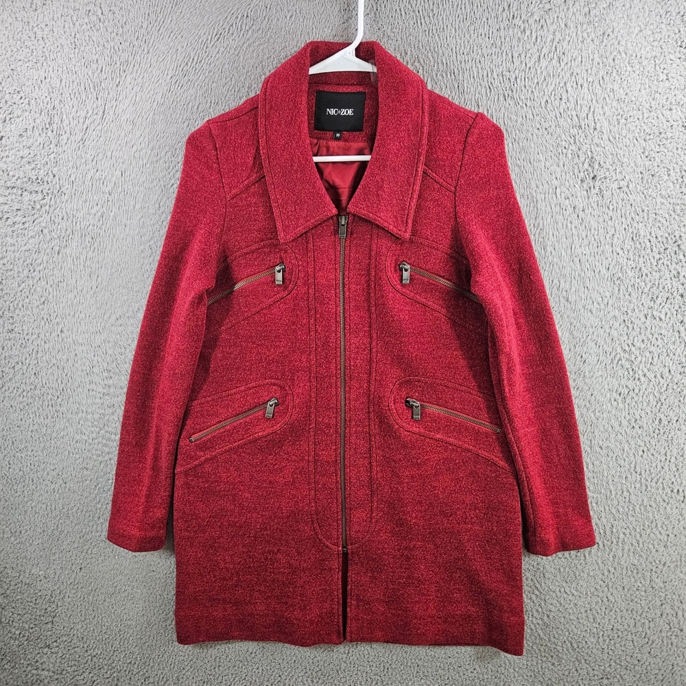 Nic+Zoe Red Marled Knit Zip Front Coat Jacket Petite P